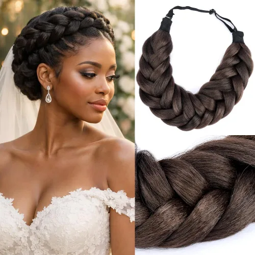 Miniatura 5 de Diadema de pelo sintético grueso, lanudo y esponjoso de 2 hebras de cabello trenzado, trenzado grueso, extensión elástica para mujeres y niñas