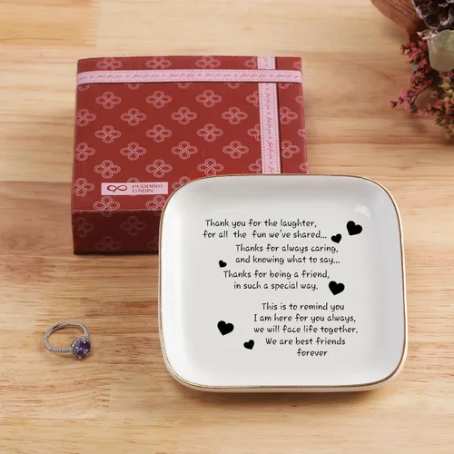 Miniatura 4 de Plato para anillos o abalorios con citas de amistad para mujer ideal como regalo único de cumpleaños o jubilación para mujeres.
