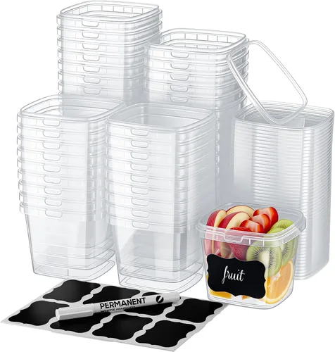 Miniatura 8 de Jinei 50 recipientes de plástico de 16 onzas con tapas, recipientes cuadrados transparentes para almacenamiento de alimentos, recipientes cuadrados