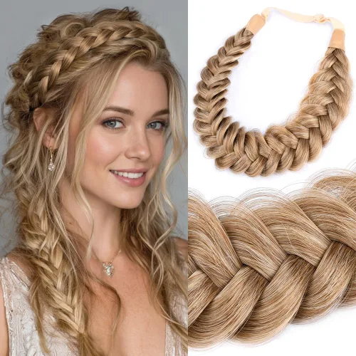 Miniatura 21 de Diadema ancha y despeinada de 2 mechones de cabello sintético trenzado, accesorio de belleza para mujeres y niñas, 62g/2.1 oz (caoba)