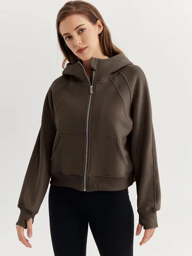 Miniatura 3 de WYNNQUE Sudaderas cortas con capucha y cremallera para mujer, sudadera con cremallera completa, suéter de invierno con bolsillo