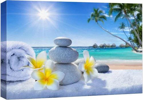 Miniatura 19 de Wall26 - Arte de pared estampado en lienzo con diseño de rocas negras en un lago tropical verde sereno, naturaleza floral, fotografía, realismo