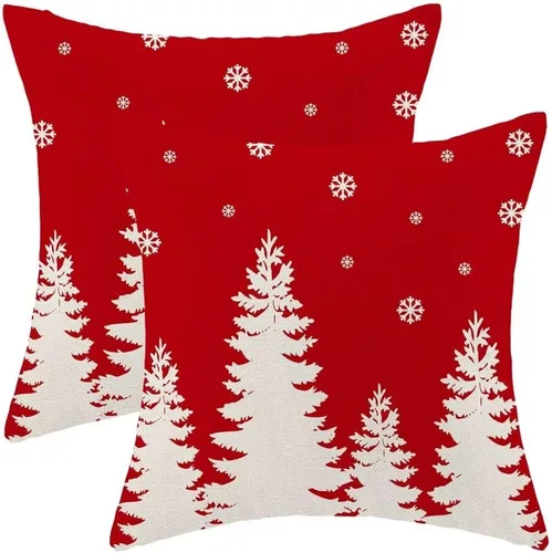 Miniatura 15 de AEIOAE Juego de 2 fundas de almohada de Navidad de 12 x 20 pulgadas, color rojo ciervo, alce y ciervo, fundas decorativas de lino de Navidad