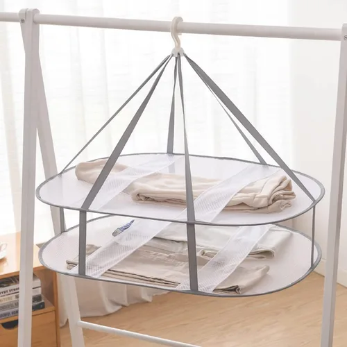 Miniatura 3 de Estante de secado de ropa plegable grande, estante de secado de ropa, estante portátil de secado de suéter, secadora de aire colgante de malla, Gris