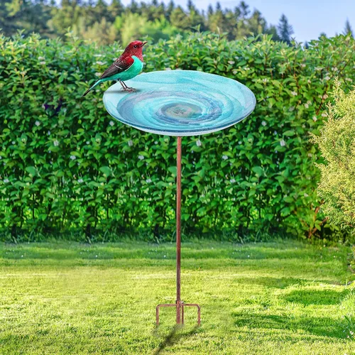 Miniatura 3 de VCUTEKA Alimentador al aire libre del pájaro del jardín del baño del pájaro del BirdBath con la estaca