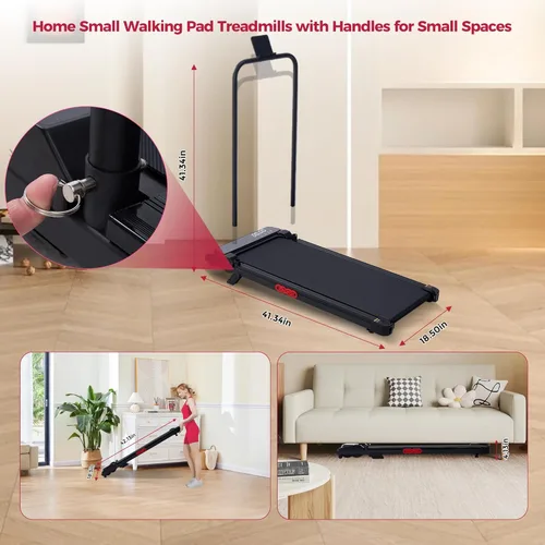 Miniatura 5 de Walking Pad with Incline and Handle Bar, 3.0HP Electric Protable Mini Walking Pad Treadmills for Home Small Space, Small Treadmill for Exercising