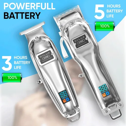 Miniatura 4 de OVLUX Cortadora de pelo profesional inalámbrica para hombres, recortadora de barba recargable de metal, recortadora de barbero, regalo ideal