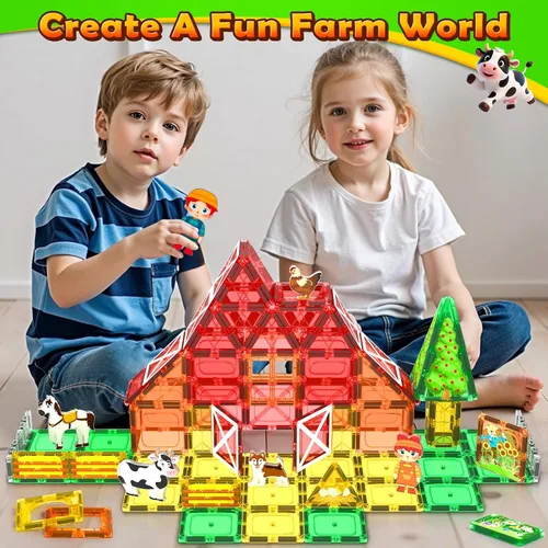 Miniatura 7 de Juguetes de azulejos magnéticos con animales de granja para niños de 3 años en adelante, bloques magnéticos, juguetes de construcción para niños