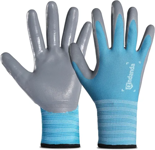 ANDANDA 1/12 pares de guantes de trabajo, agarre fuerte, guantes de trabajo de nitrilo de nailon de punto sin costuras para hombre, adecuados para