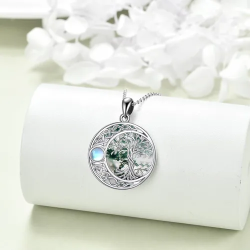 Miniatura 10 de ONEFINITY Collar de plata de ley 925 con diseño de árbol de la vida con colgante de nudo celta de concha de abulón para mujer