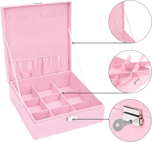 Miniatura 19 de MOSISO Joyero, organizador de almacenamiento de joyas, apilable, de doble capa, con bloqueo, para mujeres, collar, aretes, pulsera, anillo y broche