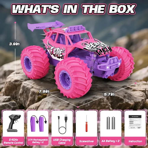 Miniatura 2 de Auto a control remoto, autos RC todo terreno con interruptor de velocidad, camión RC con faros LED y baterías recargables, juguete Monster Truck
