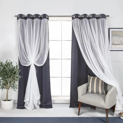 Miniatura 29 de Best Home Fashion Juego de 2 paneles de ventana de tul de encaje con aislamiento térmico y ojales de níquel de acero inoxidable para dormitorio