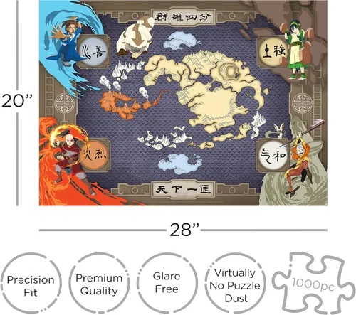 Miniatura 2 de Aquarius Avatar The Last Airbender - Rompecabezas de 1000 piezas, diseño de mapa de cuatro naciones, rompecabezas de anime de 20 x 28 pulgadas