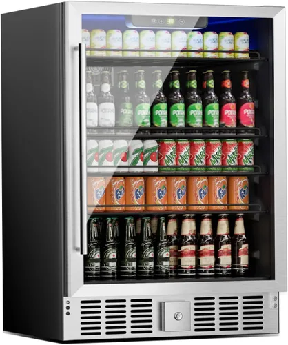 Miniatura 9 de Erivess - Refrigerador compacto independiente para bebidas, mini refrigerador para 24 latas/0.9 pies cúbicos con puerta frontal de vidrio reversible