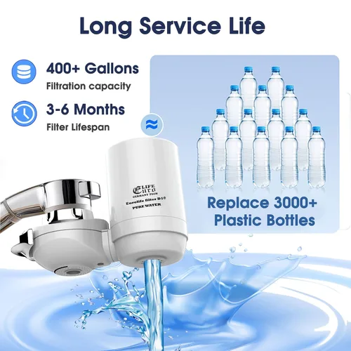 Miniatura 7 de Sistema de filtración de agua de montaje en grifo, purificador de agua sin BPA para fregadero, el filtro reemplaza 400 galones de agua, dura seis