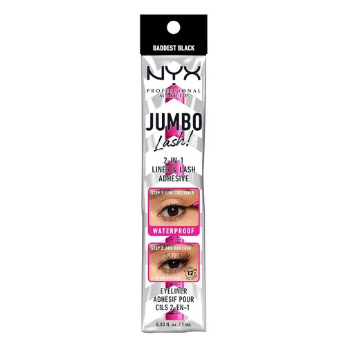 NYX PROFESSIONAL MAKEUP Jumbo Lash! Delineador de ojos y adhesivo para pestañas 2 en 1, color negro Negro más malo