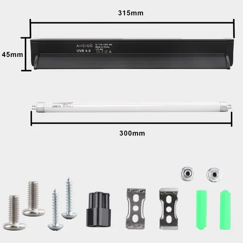 Miniatura 5 de Aiicioo Kit combinado de iluminación T5 UVB 8W - Lámpara de reptil y bombilla UVB T5 5.0 para dragón barbudo y gecko leopardo (30 cm 8W)