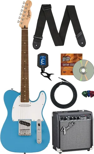Miniatura 17 de Fender Squier Sonic Telecaster - Paquete California Blue con afinador, correa, púas y DVD de guitarra Austin Bazaar Azul (California Blue)