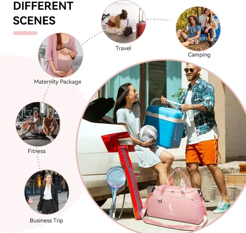 Miniatura 6 de Marengo Bolsa de gimnasio para mujeres y hombres, bolsa de viaje ligera con compartimento para zapatos y húmedos, para viajes, deportes, baile, yoga