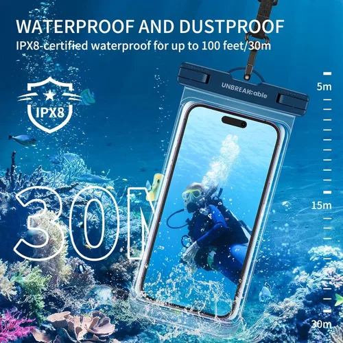Miniatura 2 de UNBREAKcable Funda impermeable para teléfono, paquete de 2 fundas impermeables IPX8 para iPhone 16 15 14 13 12 11 Pro Max y Samsung S25 S24, bolsa