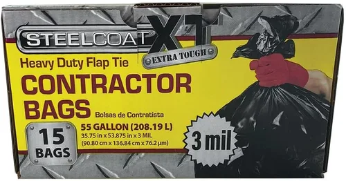 Miniatura 2 de Steelcoat Bolsas de basura XL para contratistas de 55 galones, extra resistentes, 3 mil, 15 unidades, color negro, fabricadas en Estados Unidos
