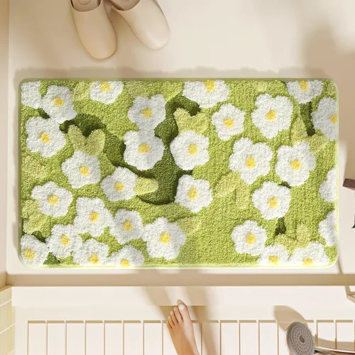 Miniatura 7 de Alfombra de baño floral de secado rápido, lavable a máquina y antideslizante, para fregadero, dormitorio y ducha (30 x 17 pulgadas, flores pequeñas)