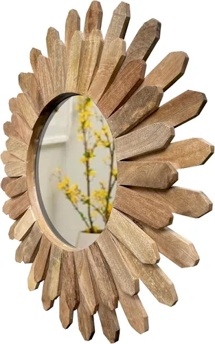 Miniatura 10 de Bedding Craft Espejo rústico redondo de madera con diseño de rayos de sol, de 18 pulgadas con acabado quemado – Accesorio bohemio para dormitorio