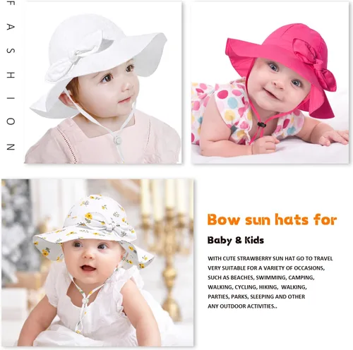 Miniatura 64 de Sombrero de sol para bebé niña con UPF 50+ sombrero de playa ajustable para exteriores con ala ancha
