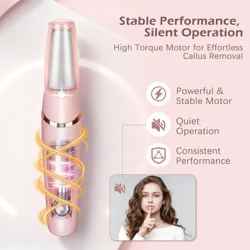 Miniatura 3 de Glowelle Removedor eléctrico de callos de pies, removedor eléctrico de callos para pies, kit de herramientas de pedicura portátil recargable, Rosa