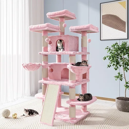Miniatura 18 de Allewie Árbol de gato de 68 pulgadas/casa y torres para felinos grandes/poste rascador/árbol de escalada grande de varios niveles