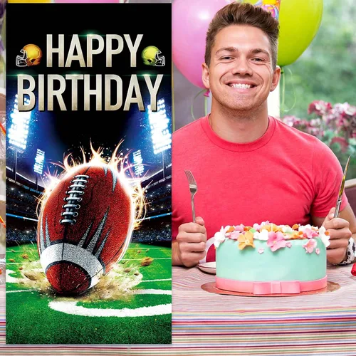 Miniatura 6 de Cartel de fútbol americano con texto en inglés "Happy Birthday", para jugadores de rugby, decoración de fondo de bandera para fanáticos de primer