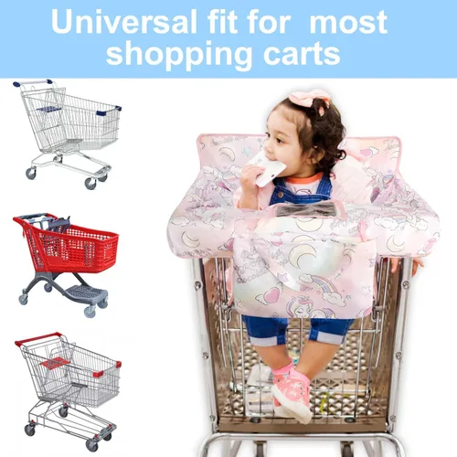 Miniatura 5 de Funda rosa para carrito de compras para bebé, funda para silla alta 2 en 1 con arnés de seguridad, fundas multifuncionales con patrón de unicornio