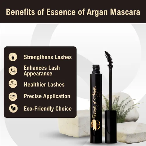 Miniatura 2 de Essence of Argan Máscara acondicionador de pestañas con aceite de argán ECOCert orgánico 100% puro, máscara negra impermeable con cera de abeja