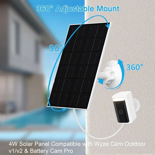 Miniatura 7 de FUTUREZEN Panel solar de 4 W para cámaras WYZE, cargador solar USB-C y micro USB, compatible con WYZE Cam Pro, cámara exterior V1/V2, cable de 9.8