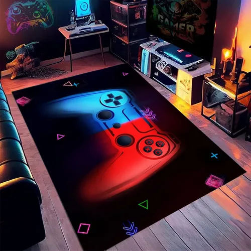 Miniatura 2 de Alfombra de juego para decoración de sala de juegos, alfombra moderna antideslizante roja y azul fluorescente, regalo para niños, hogar, 4 x 6 pies