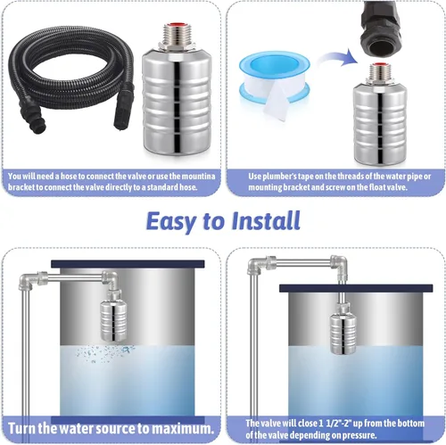 Miniatura 6 de Válvula de flotador de acero inoxidable 304 con control automático de nivel de agua, válvula de flotador de 1/2 a 3/4 pulgadas con cierre automático