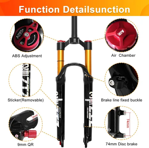 Miniatura 2 de Horquilla de suspensión neumática MTB de 26/27.5/29 pulgadas, viaje de 4.724 in, ajuste de rebote, tubo recto de 1 1/8, QR 0.354 in* 3.937 in