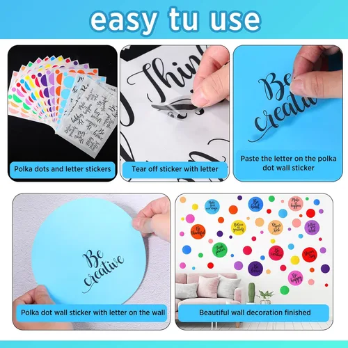 Miniatura 3 de TaoBary 288 calcomanías de pared de lunares, inspiradoras para aula, niños, cita motivacional, círculo, calcomanías de pared extraíbles con letras