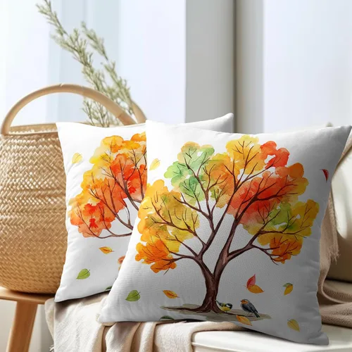 Miniatura 7 de Fundas de almohada de otoño de 18 x 18 pulgadas, fundas de almohada de otoño de lino y algodón, juego de 2 fundas de almohada de árboles coloridos