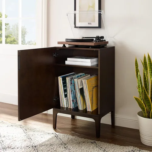 Miniatura 8 de Crosley Furniture Asher - Soporte para tocadiscos con almacenamiento para discos de vinilo, color marrón oscuro