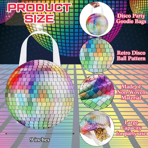 Miniatura 3 de Shihanee 24 piezas de bolsas de regalo de discoteca con bola de discoteca, bolsas de regalo no tejidas con asas, bolsas de caramelos retro