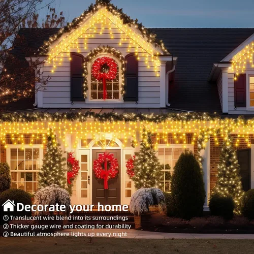 Miniatura 7 de Luces de Navidad de carámbano para exteriores - 200 LED 6.4+4.9 m 8 modos, cortina de luces de hadas en forma de guirnalda, enchufables