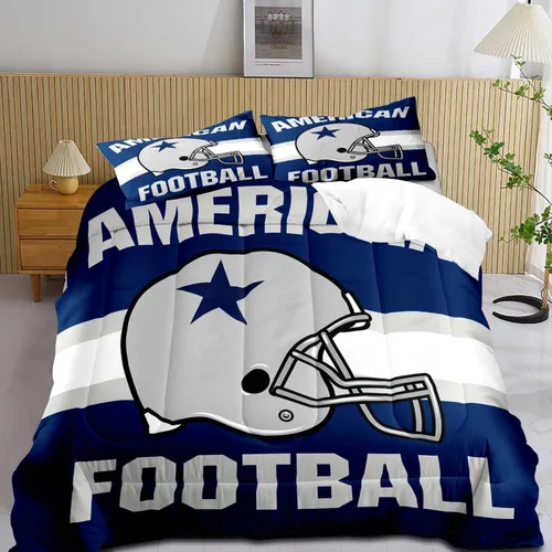 LUVIVIHOME Juego de edredón de fútbol de 2 piezas, juego de edredón individual para niños, ropa de cama gris y azul marino, decoración de dormitorio