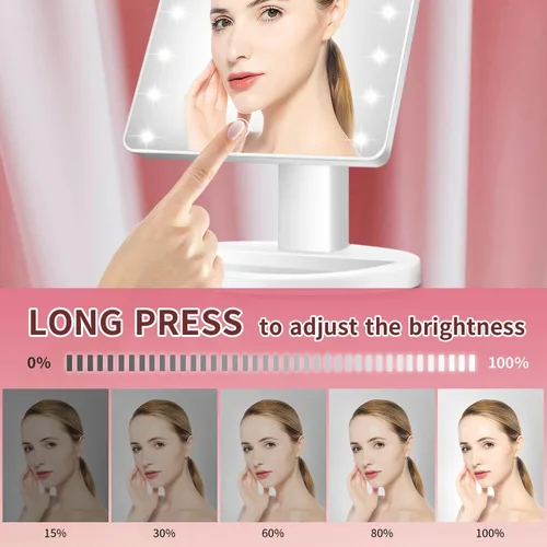 Miniatura 2 de KOOKIN Espejo de maquillaje iluminado con 16 luces LED, rotación de 180 grados, espejo de maquillaje iluminado, pantalla táctil, brillo ajustable