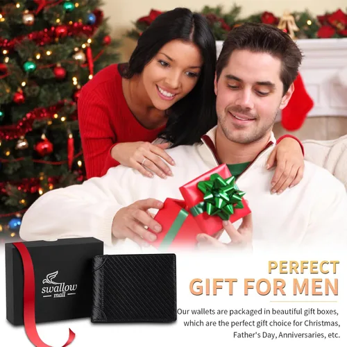Miniatura 27 de Swallowmall Cartera de piel con bloqueo Rfid para hombre, billetera plegable con tarjeta extraíble, 2 ventanas para identificación, 10 ranuras