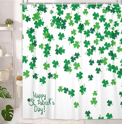 Miniatura 3 de JAWO Cortina de ducha de trébol del día de San Patricio, juego de cortina de ducha con ganchos de ducha, 36 x 72 pulgadas