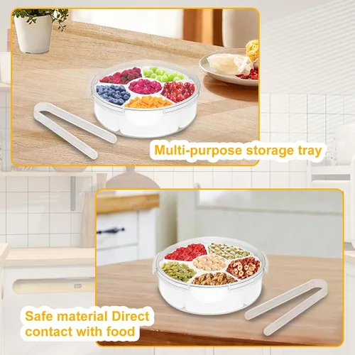 Miniatura 4 de Qivine Bandeja de verduras con tapa para refrigerador, bandeja portátil para verduras con tapa y inmersión, 6 compartimentos divididos bandeja