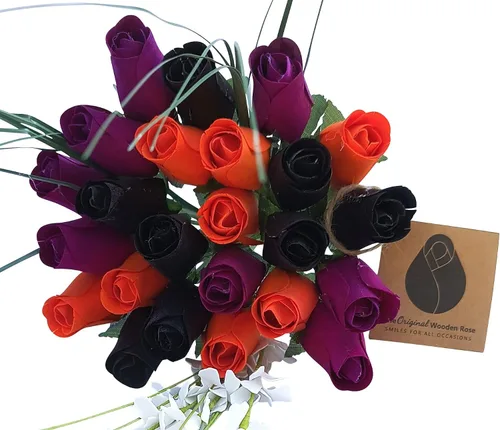 Miniatura 11 de Ramos originales de rosas de madera en 1, 2, o 3 docenas, Madera de abedul, Completamente negro, 1 Docena