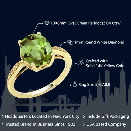 Miniatura 41 de Gem Stone King Anillo de compromiso de oro amarillo de 14 quilates de 2-3 quilates con piedra preciosa ovalada de 0.394 x 0.315 in y diamantes